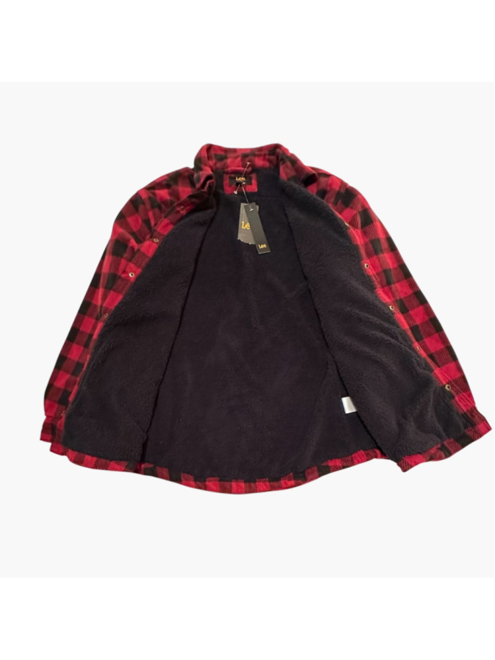 Lee Red Plaid Fleece Jacket Mens XL Soft Black Faux Sherpa Fur Lining NWT - Picture 2 of 16